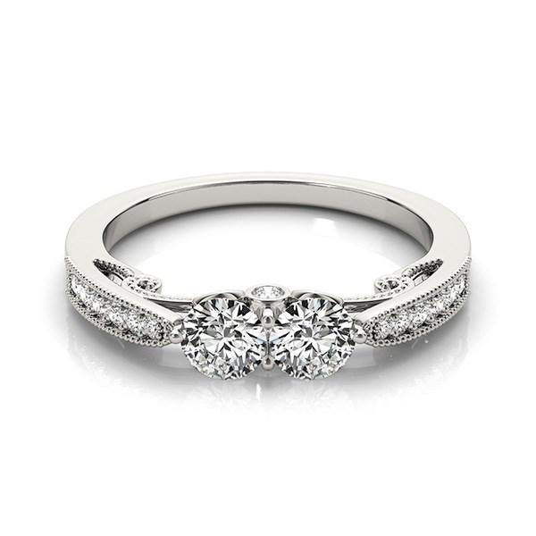 Two Stone Diamond Ring With Milgrain Design In 14k White Gold (3/4 cttw)