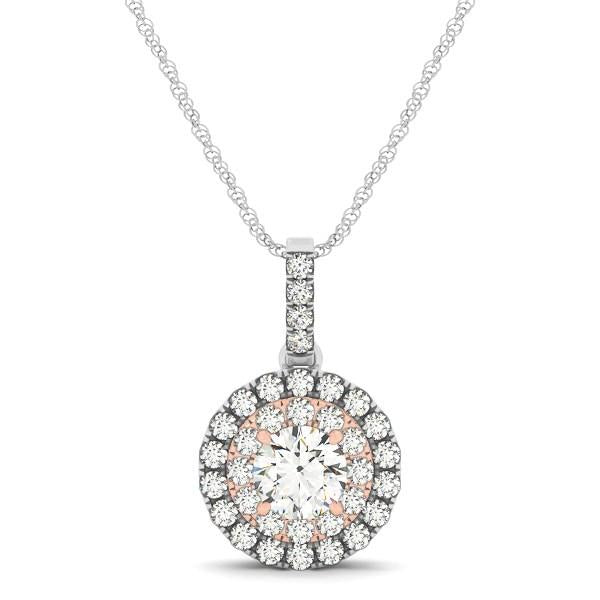 Round Shape Halo Diamond Pendant in 14k White and Rose Gold (1/2 cttw)