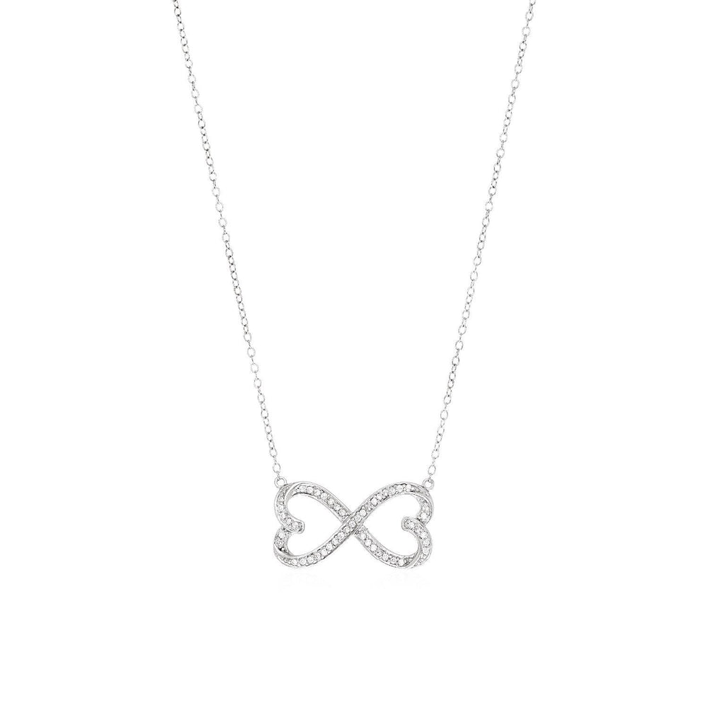 Double Heart Infinity Necklace with Cubic Zirconia in Sterling Silver