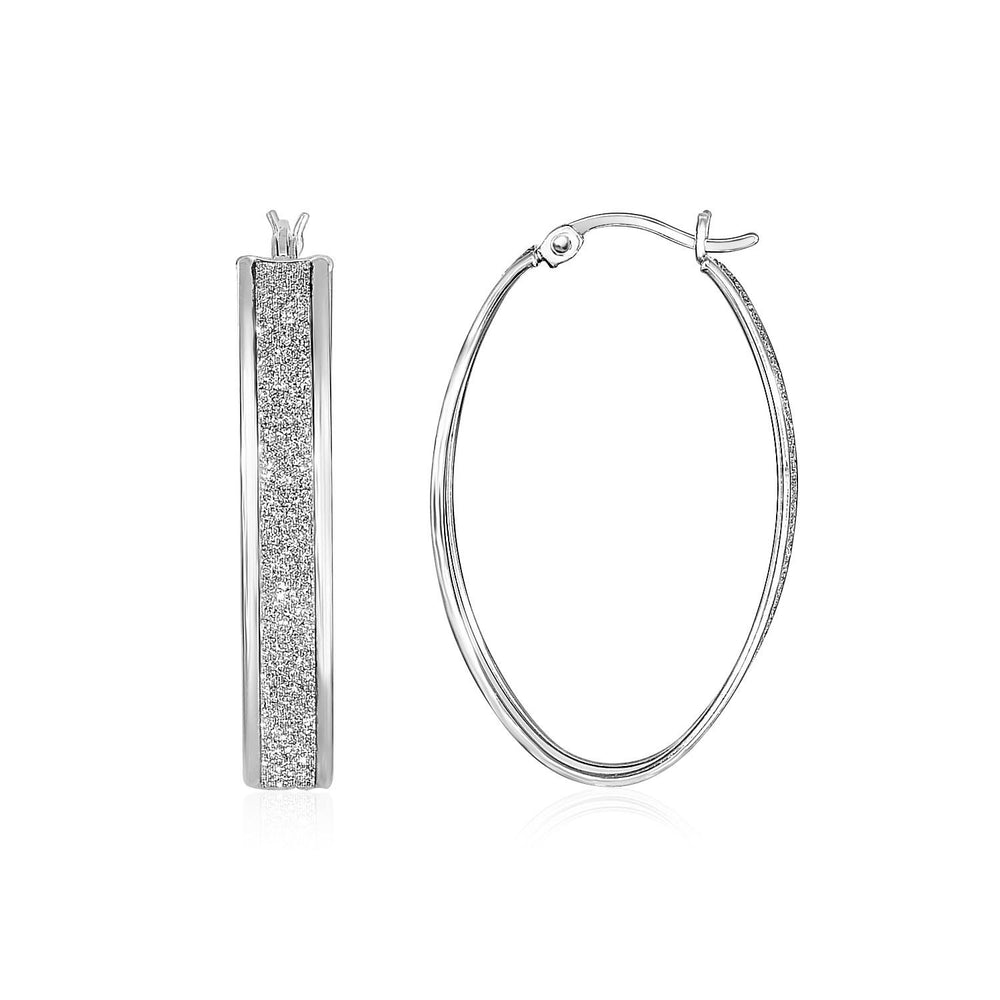 Glitter Textured Oval Hoop Earrings in Sterling Silver