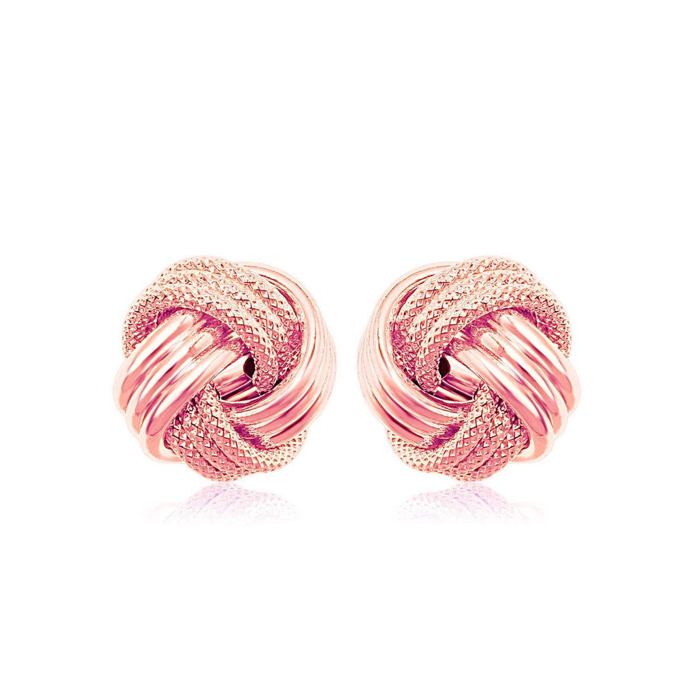 14k Rose Gold Love Knot with Ridge Texture Earrings
